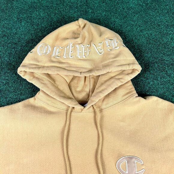 Champion Reverse Weave Mustard Yellow Hoodie Logo on Hood Mens Size Large - Picture 1 of 10